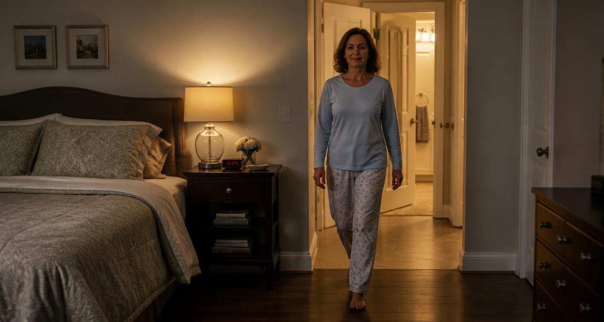 Persona adulta levantándose por la noche para ir al baño por ganas de orinar.